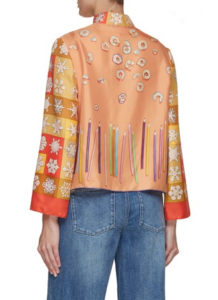 Back View - Click To Enlarge - LILYEVE - Stand Collar Open Front Silk Jacket