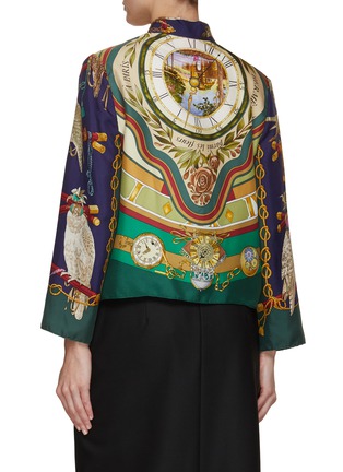 Back View - Click To Enlarge - LILYEVE - Stand Collar Open Front Silk Jacket