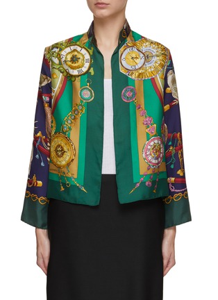Main View - Click To Enlarge - LILYEVE - Stand Collar Open Front Silk Jacket