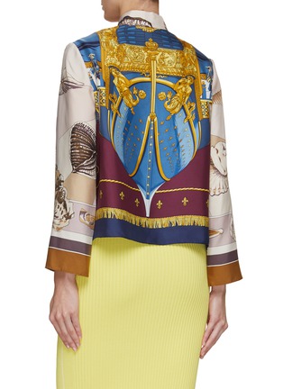 Back View - Click To Enlarge - LILYEVE - Stand Collar Open Front Silk Jacket