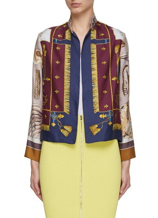 Main View - Click To Enlarge - LILYEVE - Stand Collar Open Front Silk Jacket