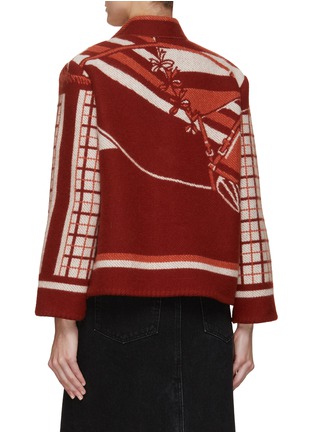Back View - Click To Enlarge - LILYEVE - Stand Collar Open Front Cotton Towelling Jacket
