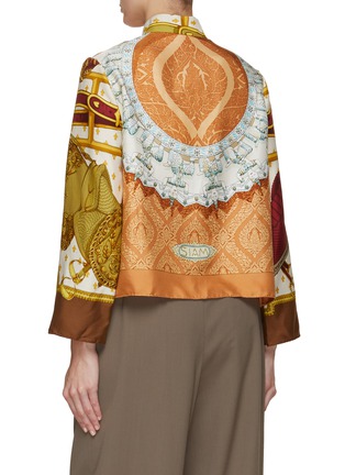 Back View - Click To Enlarge - LILYEVE - Stand Collar Open Front Silk Jacket