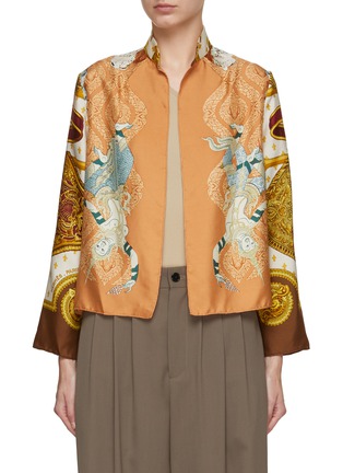 Main View - Click To Enlarge - LILYEVE - Stand Collar Open Front Silk Jacket