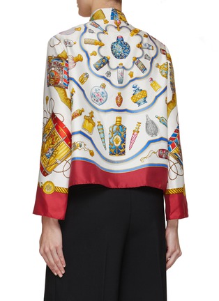Back View - Click To Enlarge - LILYEVE - Stand Collar Open Front Silk Jacket