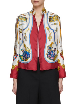 Main View - Click To Enlarge - LILYEVE - Stand Collar Open Front Silk Jacket