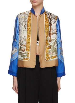 Main View - Click To Enlarge - LILYEVE - Stand Collar Open Front Silk Jacket