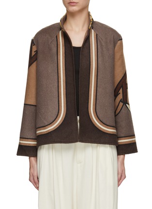 Main View - Click To Enlarge - LILYEVE - Stand Collar Open Front Cotton Towelling Jacket
