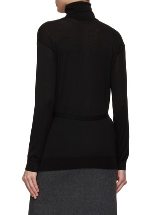 Back View - Click To Enlarge - VALENTINO GARAVANI - Turtle Neck Logo Belted Wool Knit Top