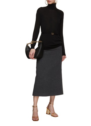 Figure View - Click To Enlarge - VALENTINO GARAVANI - Turtle Neck Logo Belted Wool Knit Top