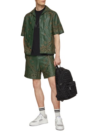 Figure View - Click To Enlarge - AMIRI - Laser Cut Out Bandana Leather Drawstring Shorts