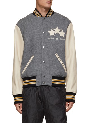 Oversized Leather Star Patch Varsity Jacket