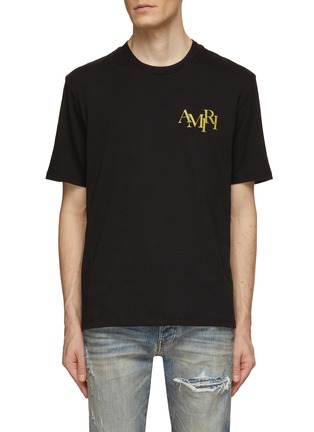 Main View - Click To Enlarge - AMIRI - Crystal Embellished Champagne Logo T-Shirt