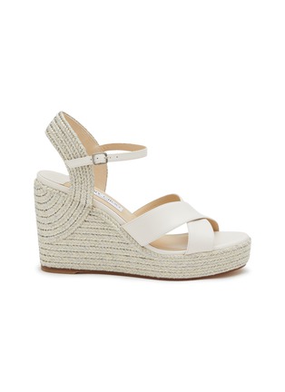Main View - Click To Enlarge - JIMMY CHOO - Dellena 100 Metallic Rope Trim Wedge Leather Sandal