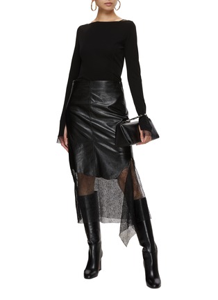 Figure View - Click To Enlarge - HELMUT LANG - Leather Lace Midi Skirt