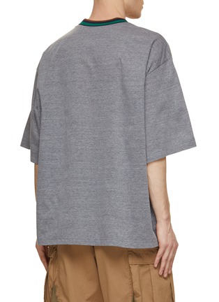 Back View - Click To Enlarge - KOLOR - Striped Collar Ski Logo Cotton T-Shirt