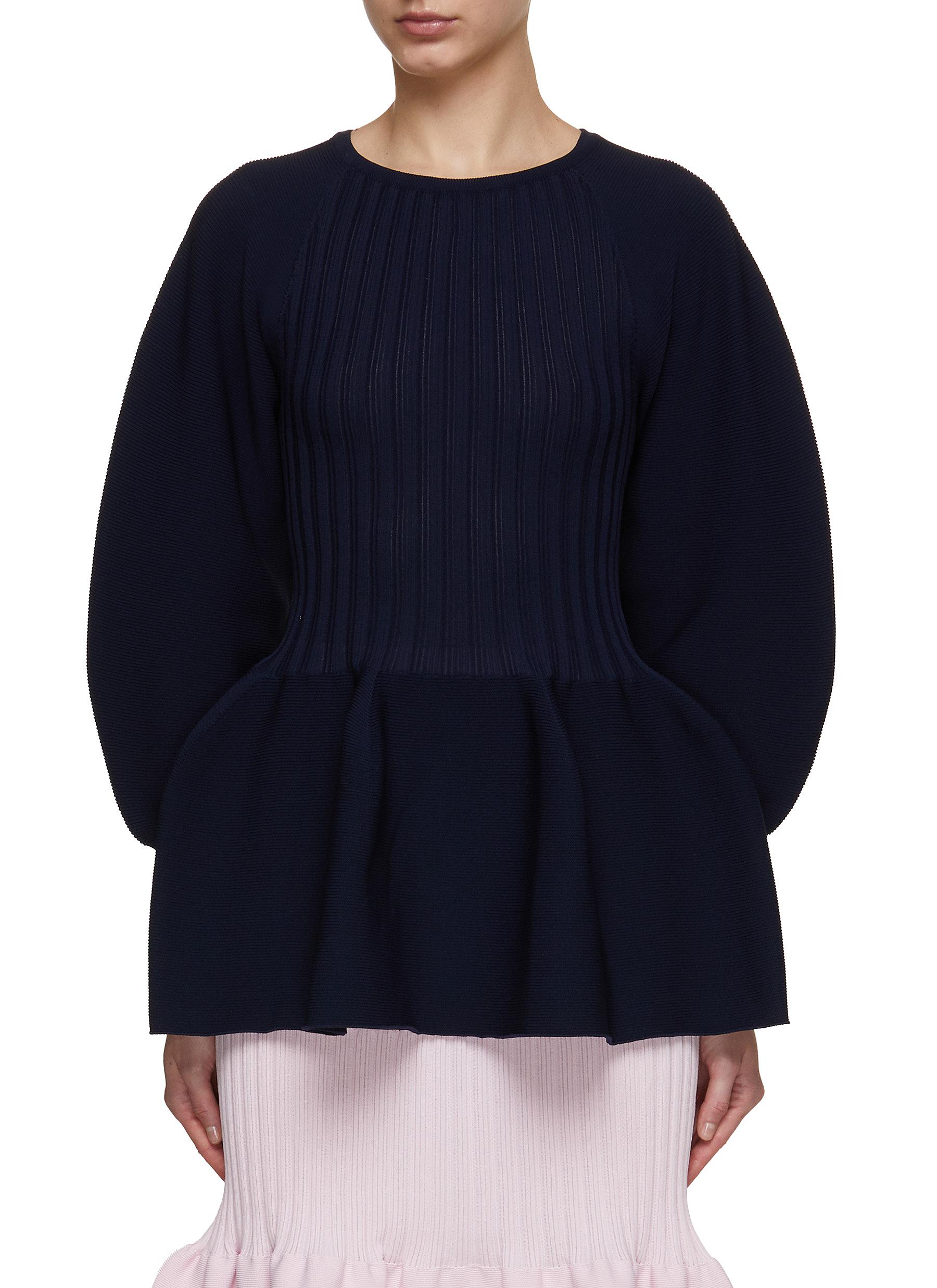 Puff Sleeve Flared Ribbed Top