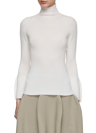 Main View - Click To Enlarge - CFCL - Ribbed Bell Sleeve High Neck Top