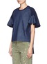 Front View - Click To Enlarge - SEE BY CHLOÉ - Denim panel cotton jersey back top