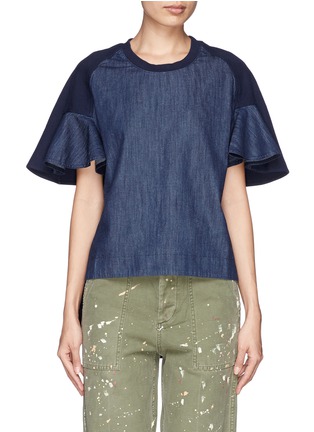 Main View - Click To Enlarge - SEE BY CHLOÉ - Denim panel cotton jersey back top