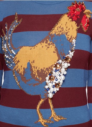 Detail View - Click To Enlarge - STELLA JEAN - 'Camelia' beaded rooster intarsia stripe wool sweater