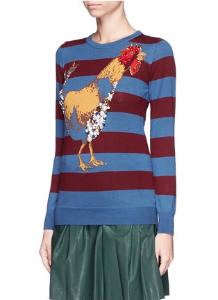 Front View - Click To Enlarge - STELLA JEAN - 'Camelia' beaded rooster intarsia stripe wool sweater