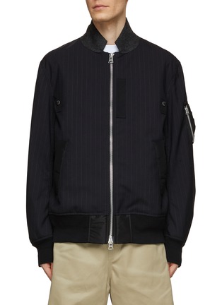 Main View - Click To Enlarge - SACAI - Pinstripe Stand Collar Bomber Jacket