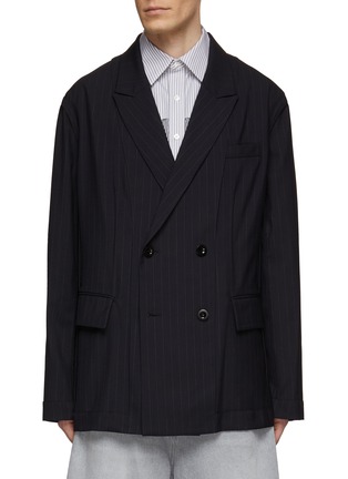 Main View - Click To Enlarge - SACAI - Double Breasted Pleated Stripe Blazer