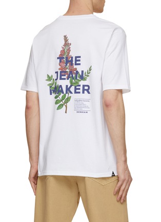 Back View - Click To Enlarge - DENHAM - Aqua Leaves Print Cotton T-Shirt