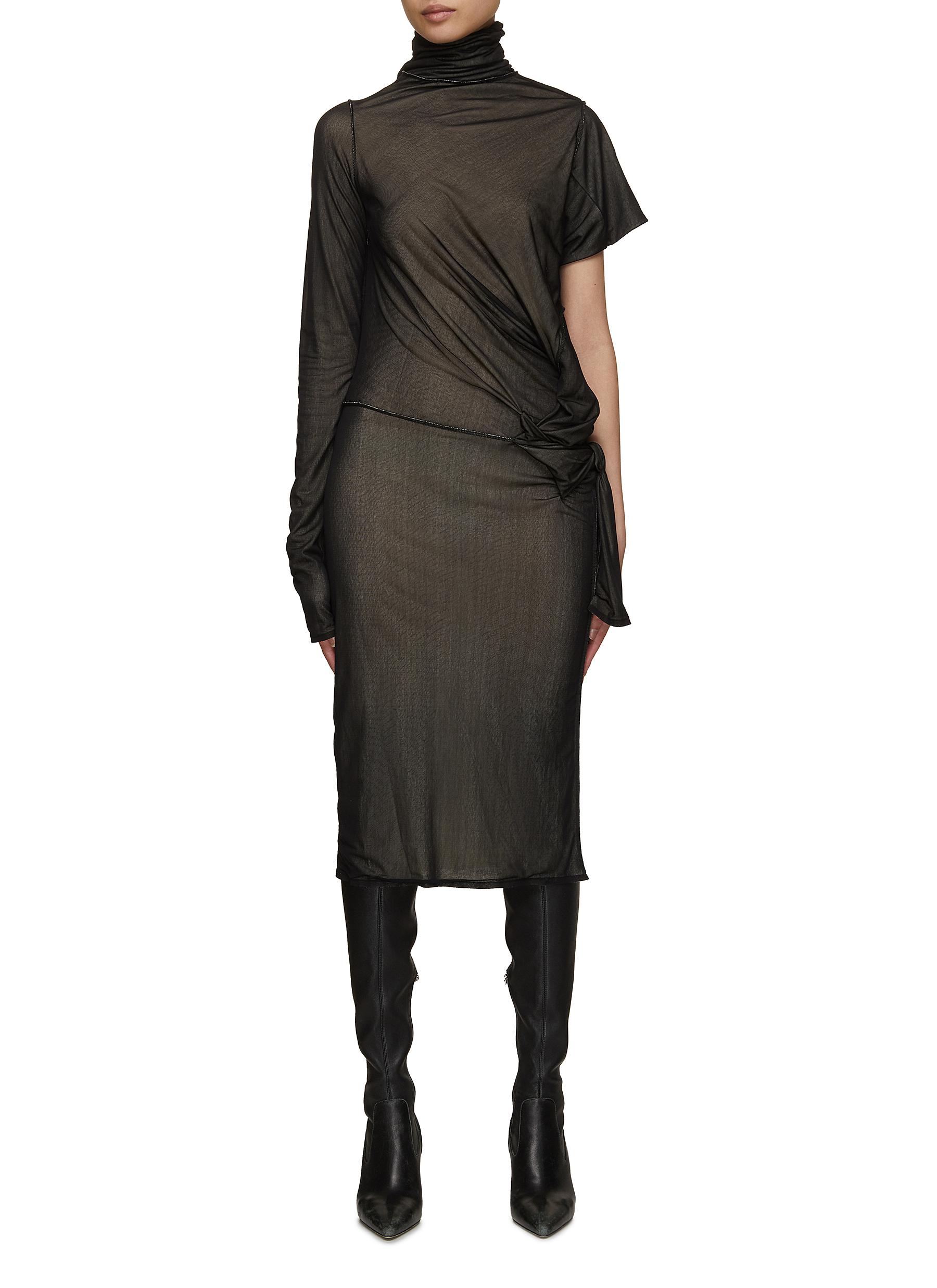 Asymmetrical Double Layer Ruched Mesh Dress