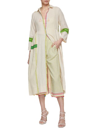 Figure View - Click To Enlarge - INJIRI - Chequered Cotton Pajama Pants