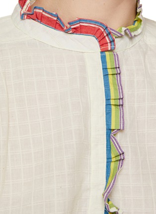  - INJIRI - Ruffle Trim Striped Cotton Shirt