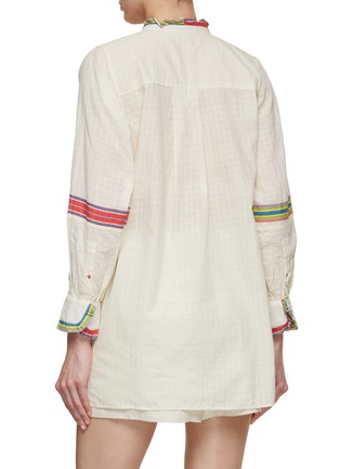 Back View - Click To Enlarge - INJIRI - Ruffle Trim Striped Cotton Shirt