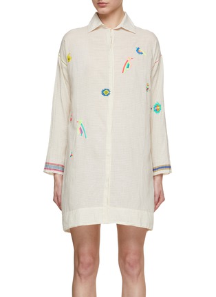 Main View - Click To Enlarge - INJIRI - Bird Pattern Cotton Shirt Dress