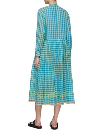 Back View - Click To Enlarge - INJIRI - Chequered Striped Hem Cotton Dress