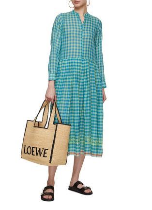 Figure View - Click To Enlarge - INJIRI - Chequered Striped Hem Cotton Dress