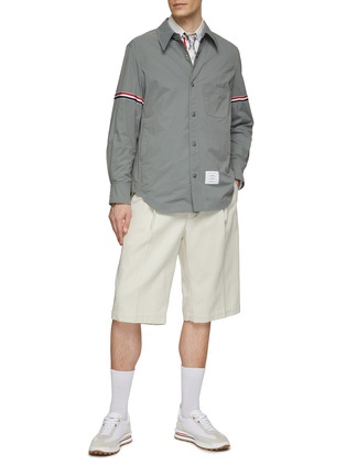 Figure View - Click To Enlarge - THOM BROWNE  - Tricoloured Armband Nylon Shirt Jacket