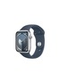 Main View - Click To Enlarge - APPLE - Apple Watch Series 9 GPS — Silver Aluminium Case 45mm/Storm Blue Sport Band M/L