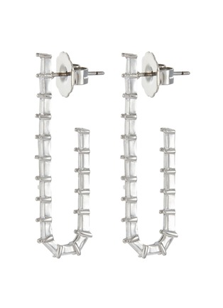 Main View - Click To Enlarge - CZ BY KENNETH JAY LANE - Cubic Zirconia Rhodium Plated Brass Baguette CZ Hoops Stud Earrings