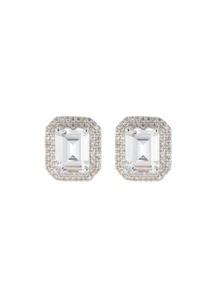 Main View - Click To Enlarge - CZ BY KENNETH JAY LANE - Cubic Zirconia Rhodium Plated Brass Emerald Stud Earrings