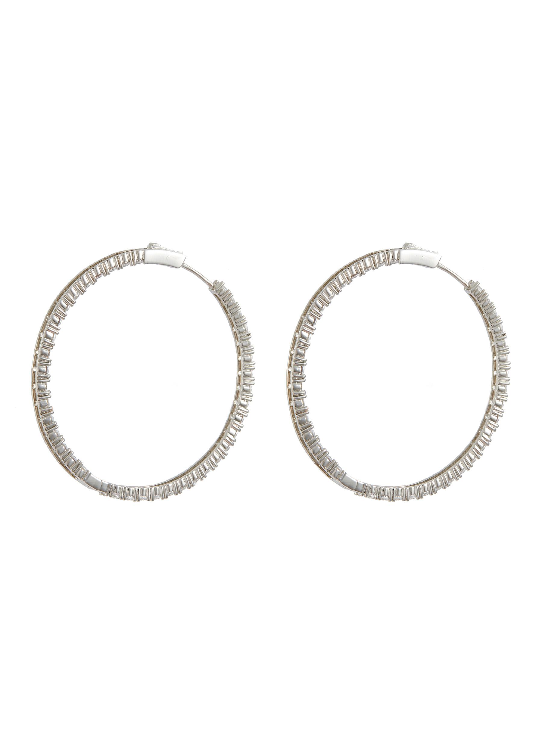 Cubic Zirconia Rhodium Plated Brass Round CZ Hoops Earrings