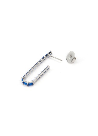 Detail View - Click To Enlarge - CZ BY KENNETH JAY LANE - Cubic Zirconia Rhodium Plated Brass Baguette Sapphire Hoops Stud Earrings