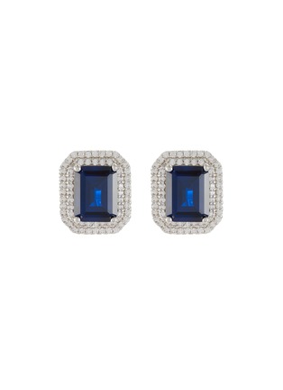 Main View - Click To Enlarge - CZ BY KENNETH JAY LANE - Cubic Zirconia Rhodium Plated Brass Emerald Sapphire Stud Earrings