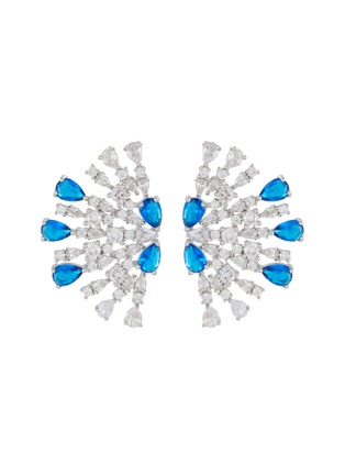 Main View - Click To Enlarge - CZ BY KENNETH JAY LANE - Cubic Zirconia Rhodium Plated Brass Pear Sapphire Round CZ Half Sparkler Earrings