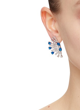 Figure View - Click To Enlarge - CZ BY KENNETH JAY LANE - Cubic Zirconia Rhodium Plated Brass Pear Sapphire Round CZ Half Sparkler Earrings