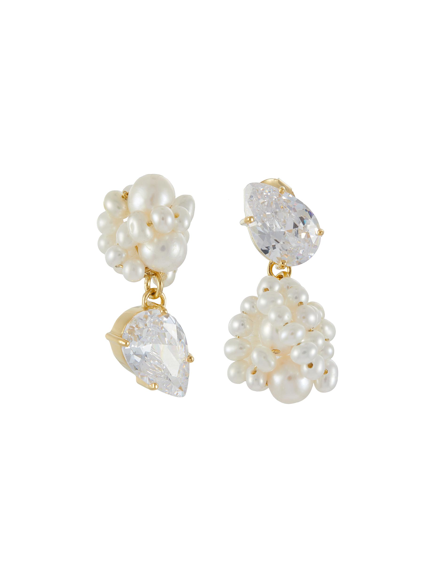 Freshwater Pearl Cubic Zirconia 14ct Gold Plated Vermeil Earrings