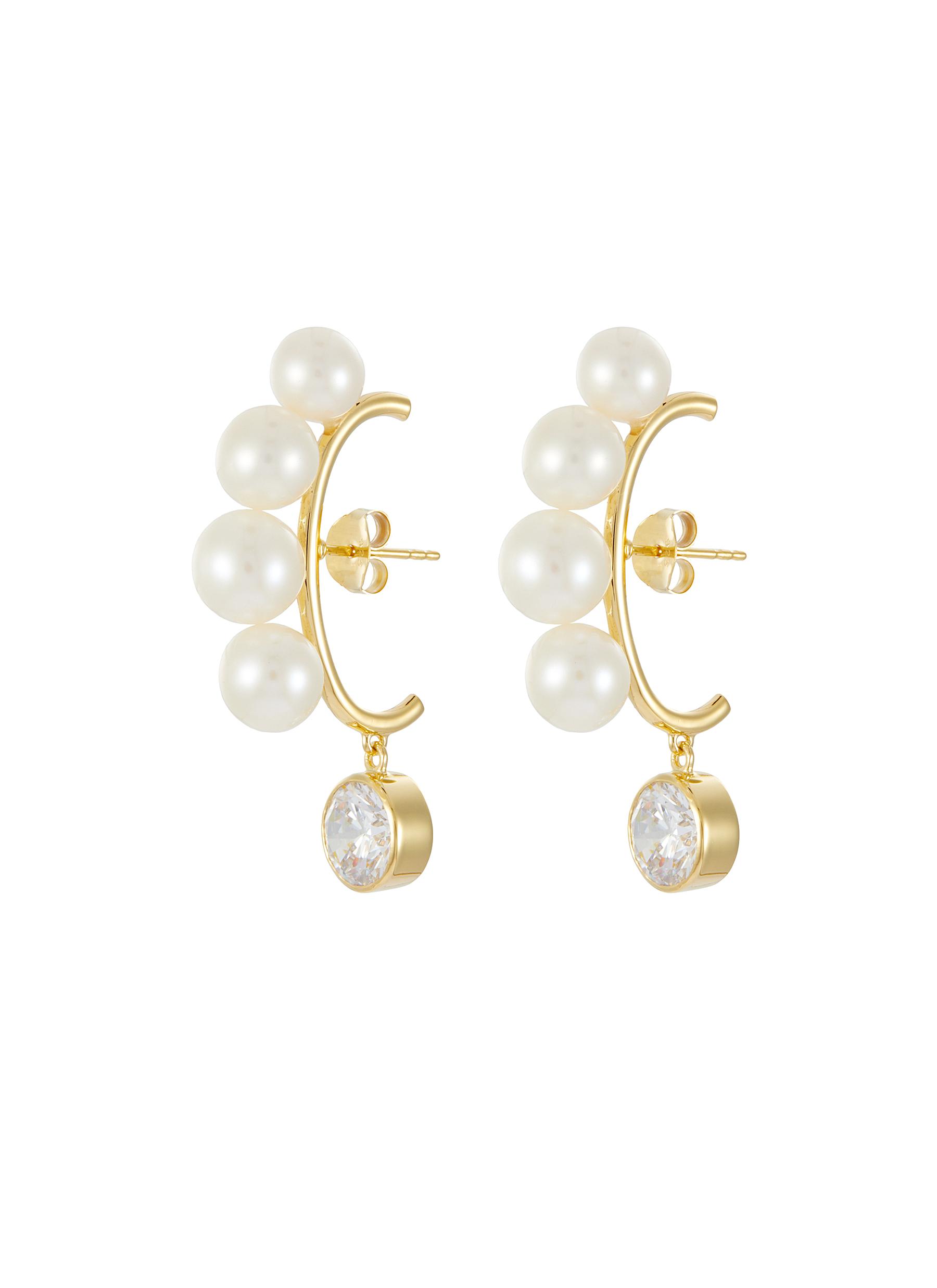 Freshwater Pearl Cubic Zirconia 14ct Gold Plated Vermeil Earrings