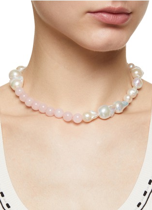Figure View - Click To Enlarge - COMPLETEDWORKS - Baroque Pearl Freshwater Pearl Rose Quartz 18ct Gold Plated Necklace