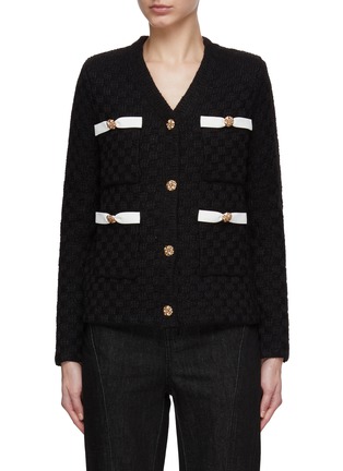 Main View - Click To Enlarge - SELF-PORTRAIT - Contrast Bow Weave Cardigan