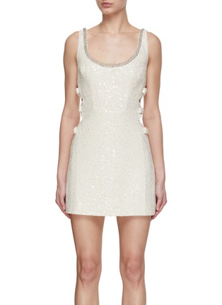 Main View - Click To Enlarge - SELF-PORTRAIT - Sequined Boucle Cut Out Mini Dress